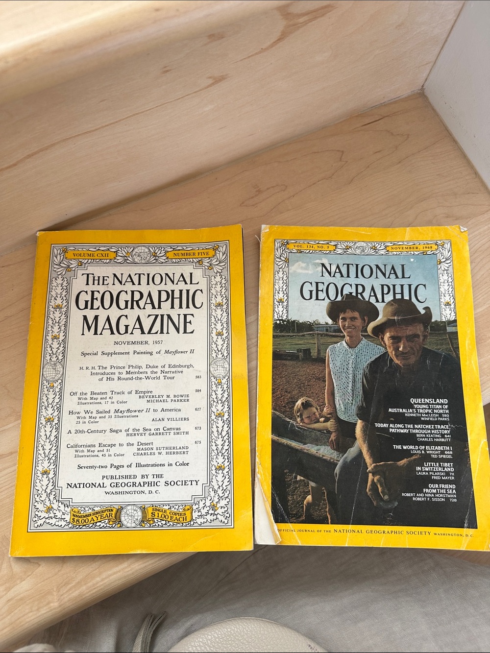 National Geographic Magazines with Yellow Borders